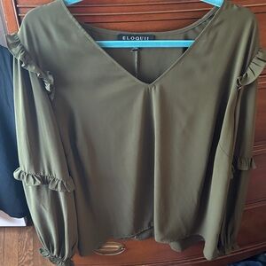 Eloquii Deep Olive Ruffle Blouse